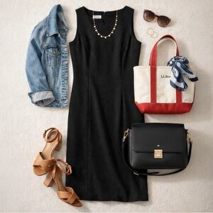 Style & Co. Size 8 Basic Black Fitted Sleeveless Sheath Dress Fully Lined